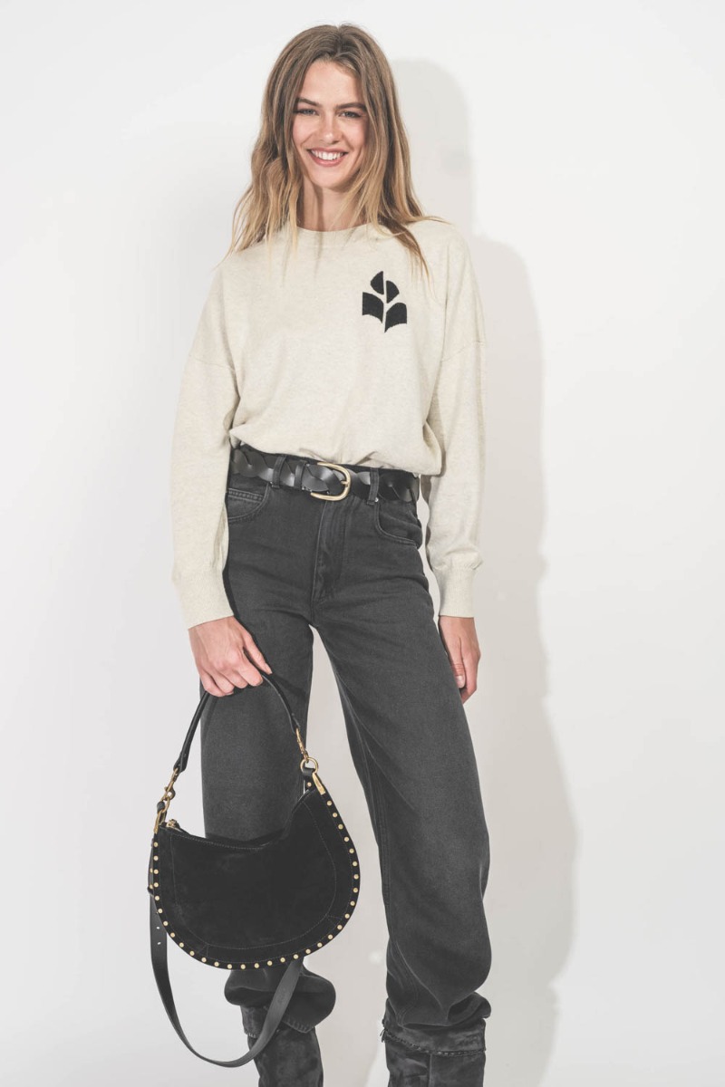 Pull Marisans Isabel Marant Etoile en coton et laine gris clair logo noir. 