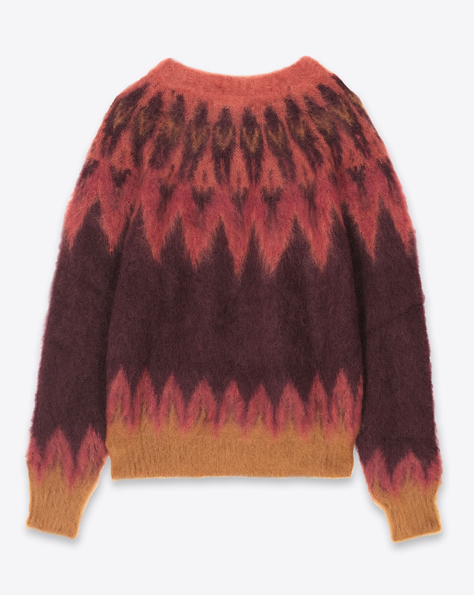 Pull Natania Isabel Marant Etoile en laine et mohair à motif Fair Isle bordeaux. Vue de dos.