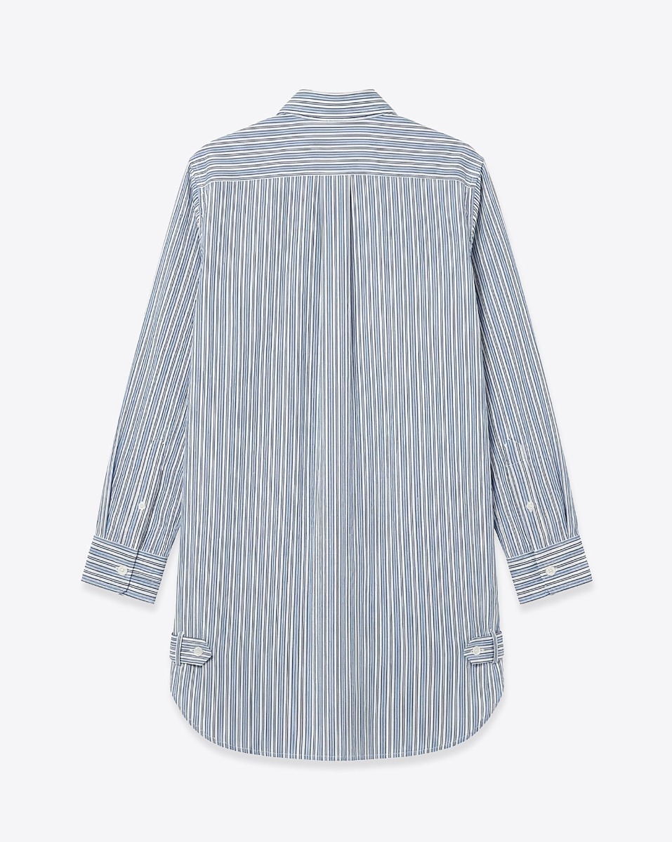 Robe chemise Loriane Isabel Marant Etoile en coton ray&eacute; bleu, vue de dos.