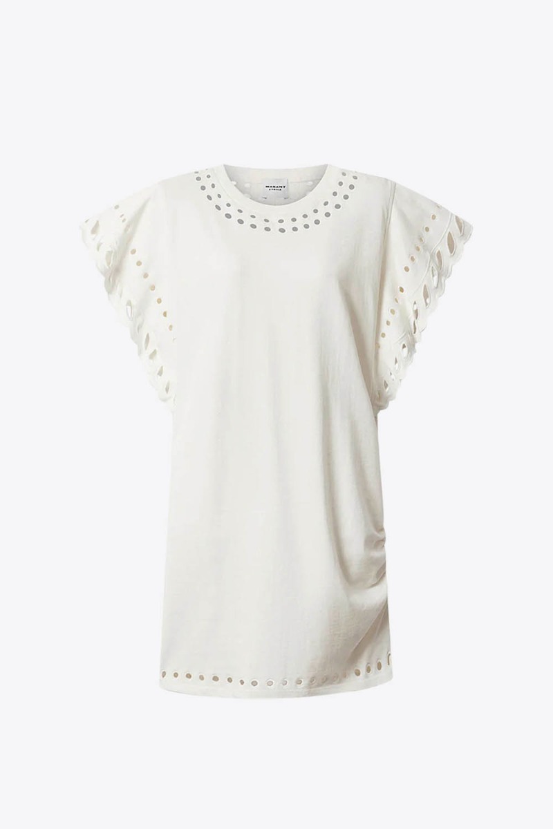 Robe Orlane Isabel Marant Etoile en jersey de coton brod&eacute; &eacute;cru. Vue de face.