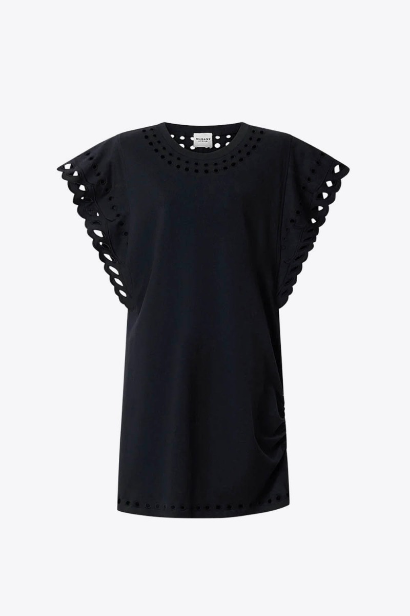 Robe Orlane Isabel Marant Etoile en jersey de coton noir brod&eacute;. Vue de face.