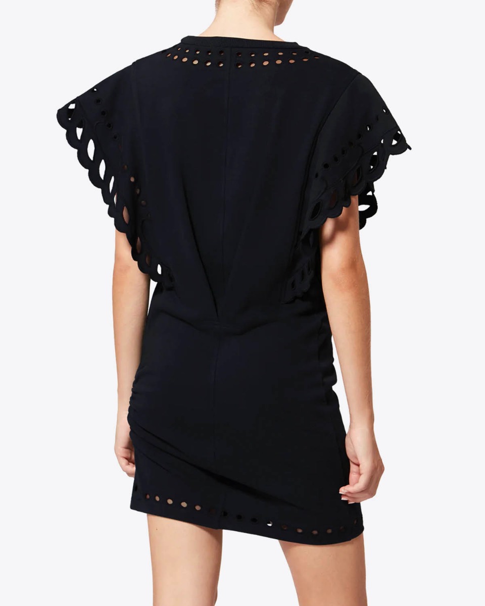 Robe Orlane Isabel Marant Etoile en jersey de coton noir brod&eacute;. Vue de dos.