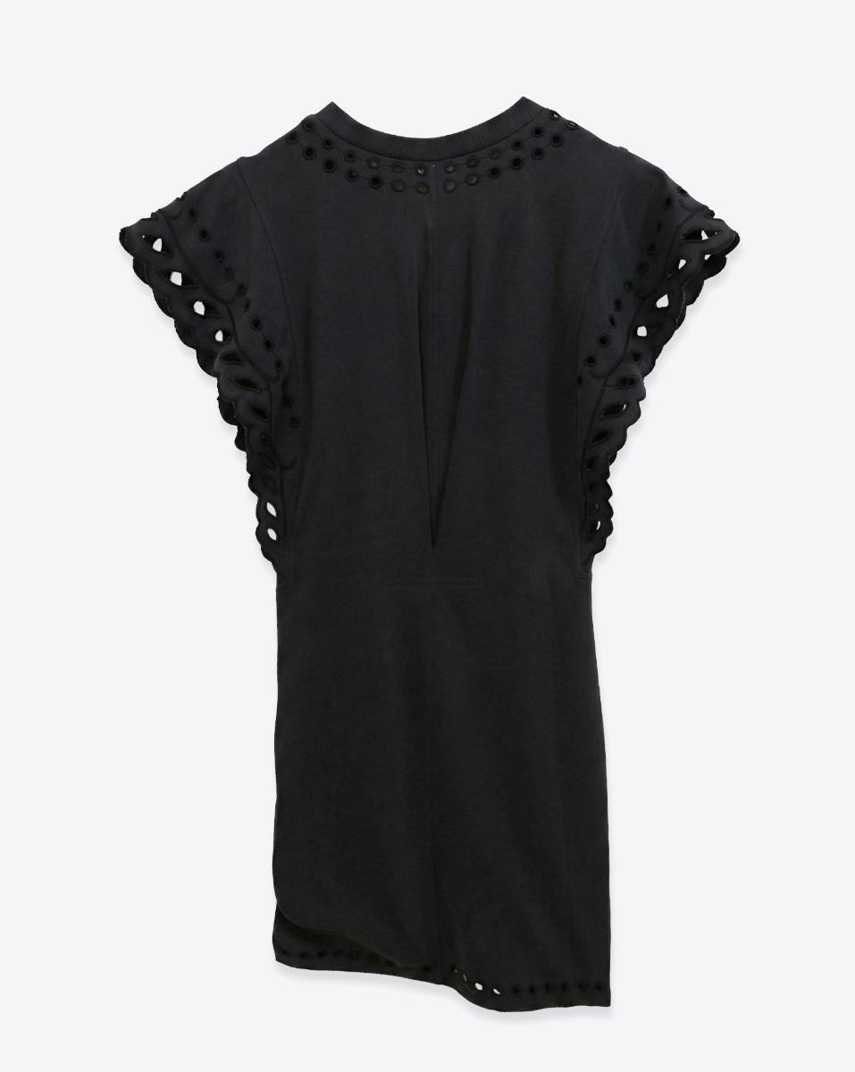 Robe Orlane Isabel Marant Etoile en jersey de coton noir brod&eacute;, vue de dos.