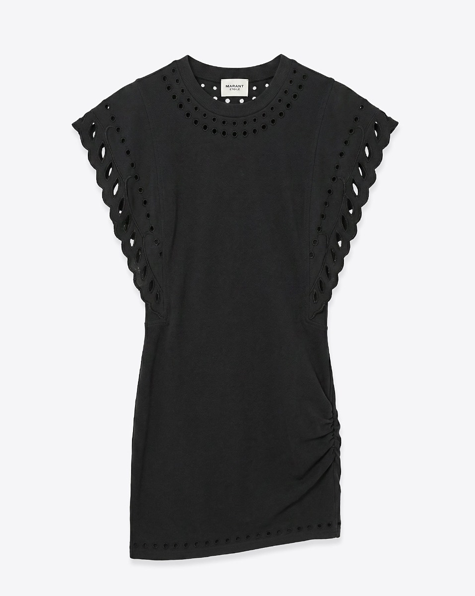 Robe Orlane Isabel Marant Etoile en jersey de coton noir brod&eacute;, vue de face.