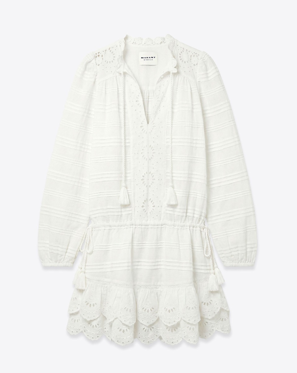 Robe Preya Isabel Marant Etoile en voile de coton blanc et dentelle, vue de face.