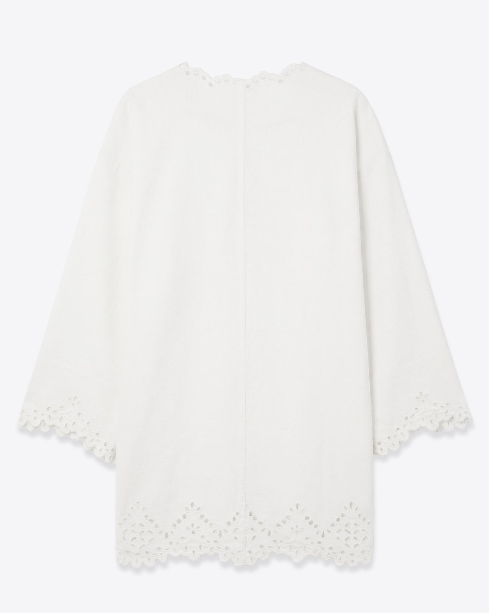 Robe tunique manches longues Sherazade Isabel Marant Etoile en coton blanc ajour&eacute; orn&eacute;e de broderie anglaise, vue de dos.