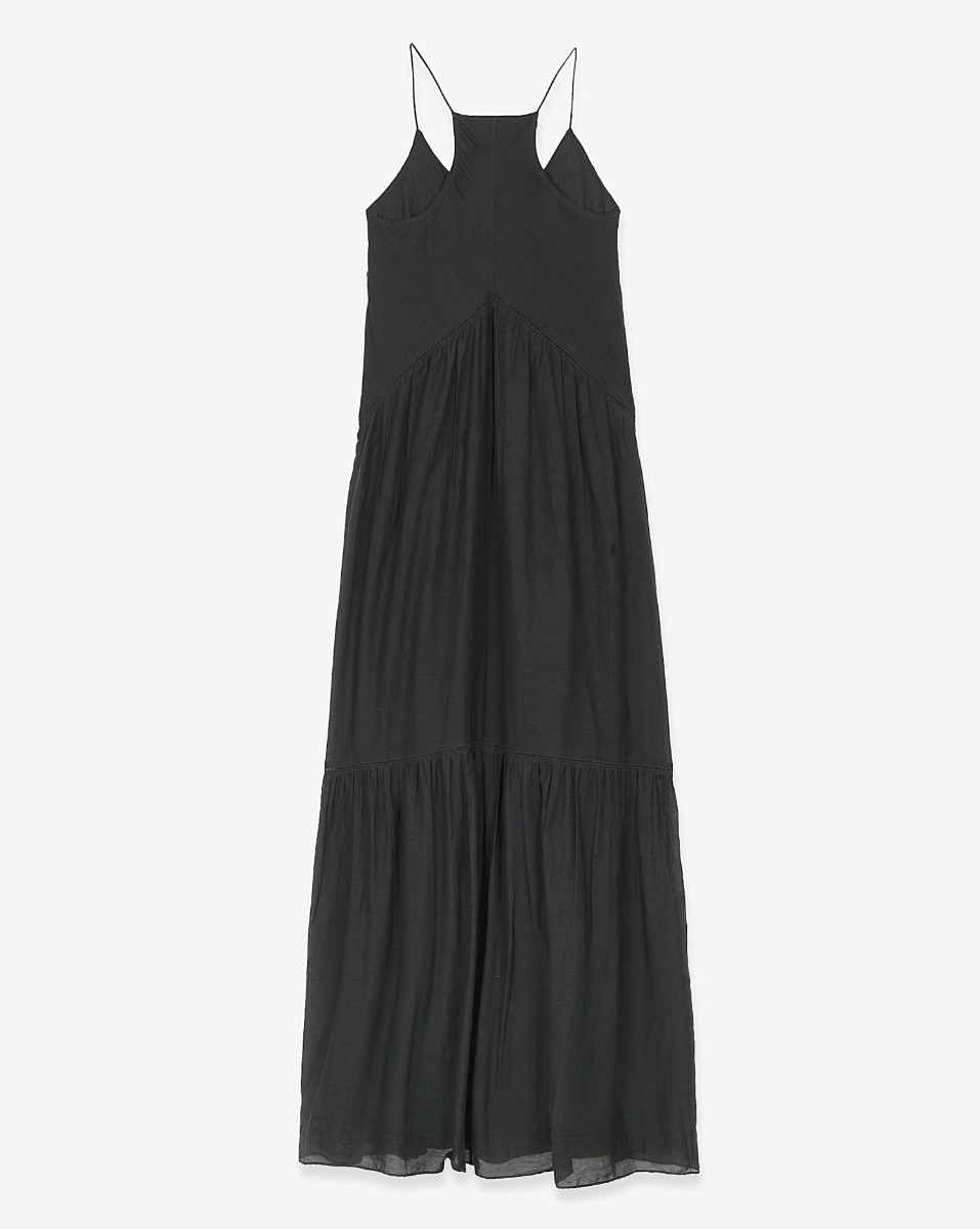 Robe longue &agrave; fines bretelles Vasma Isabel Marant Etoile en voile de coton noir. Vue de dos.