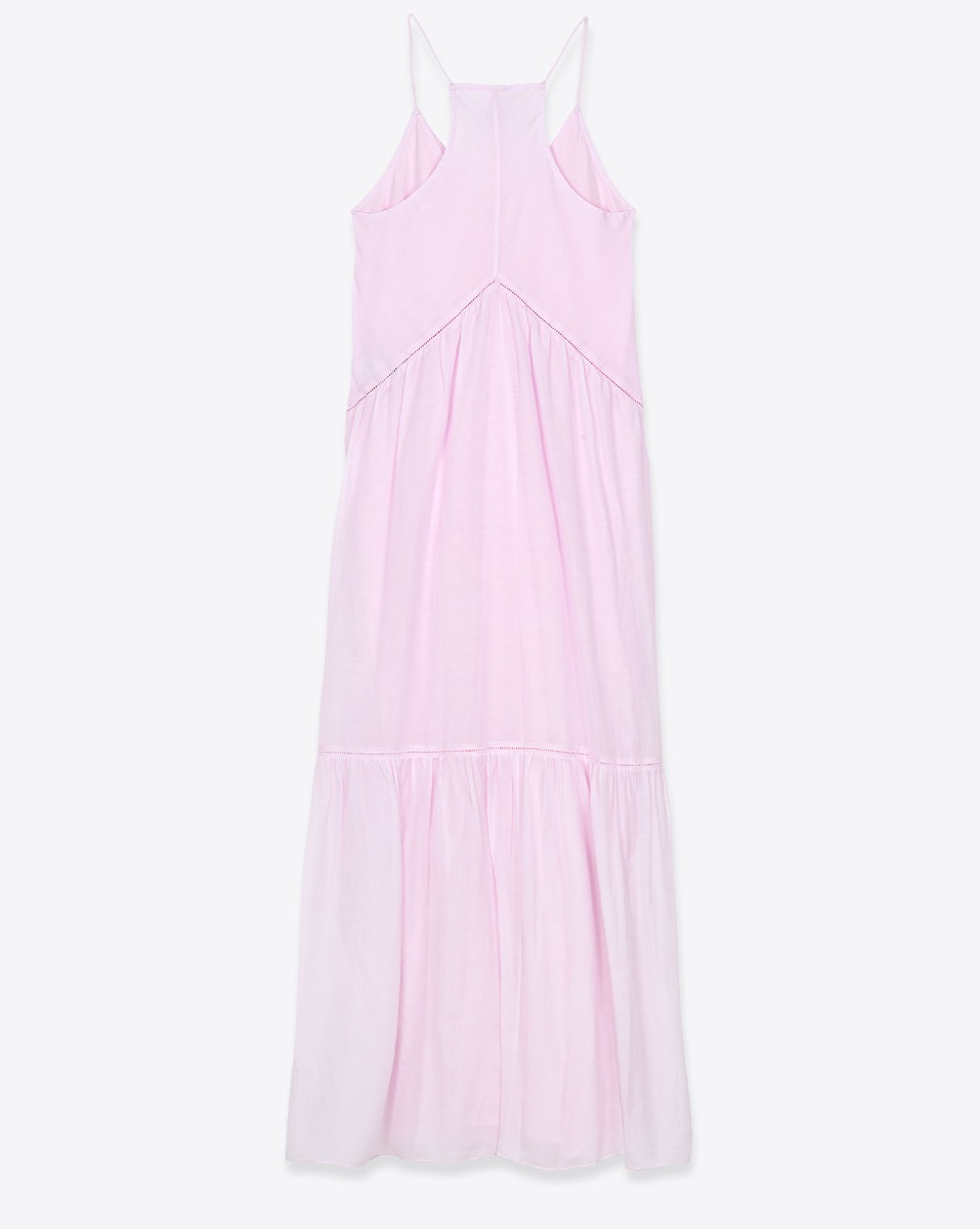 Robe longue &agrave; fines bretelles Vasma Isabel Marant Etoile en voile de coton rose p&acirc;le. Vue de dos.