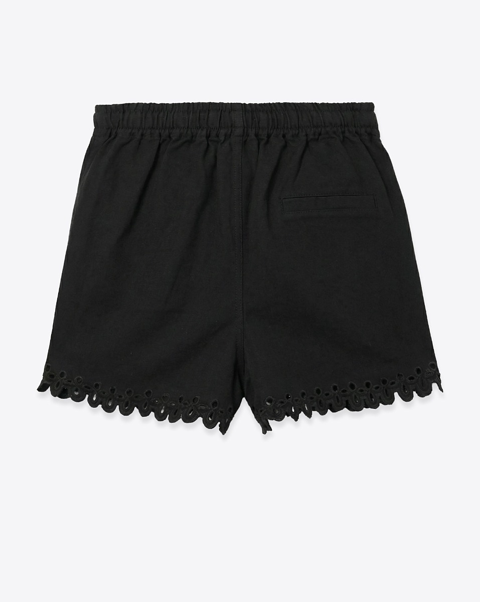 Short Balyme Isabel Marant Etoile en coton noir et broderies ajour&eacute;es, vu de dos.