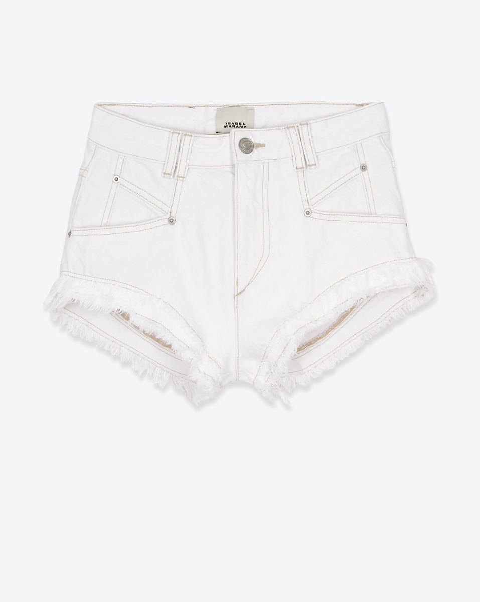 Mini-short Eneidala Isabel Marant en denim blanc. Vue de face.
