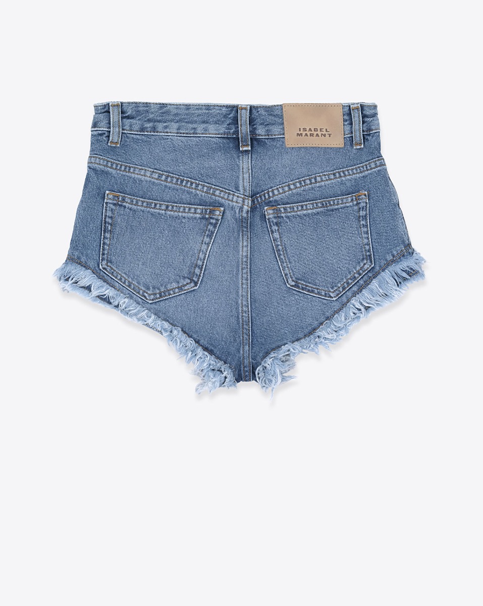 Mini-short Eneidala Isabel Marant Etoile en denim bleu d&eacute;lav&eacute;, vue de dos.
