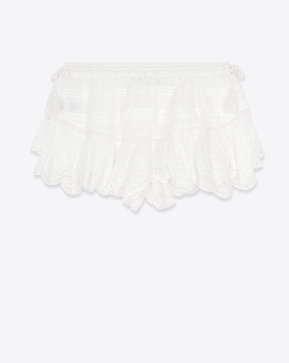 Short Puria Isabel Marant Etoile en voile de coton et de dentelle blanc. Vue de dos.