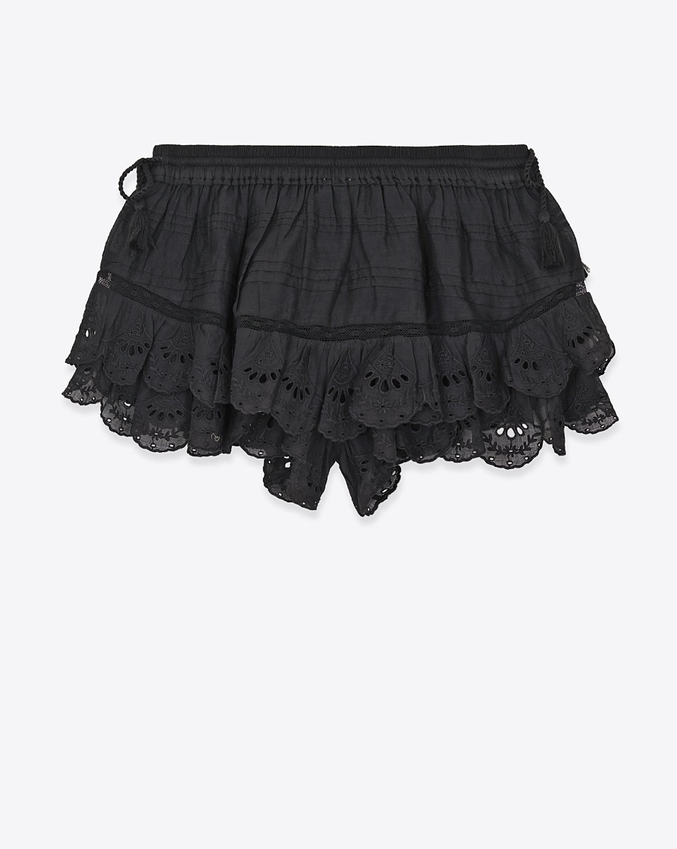 Short Puria Isabel Marant &Eacute;toile en voile de coton et en dentelle noire. Vue de dos.