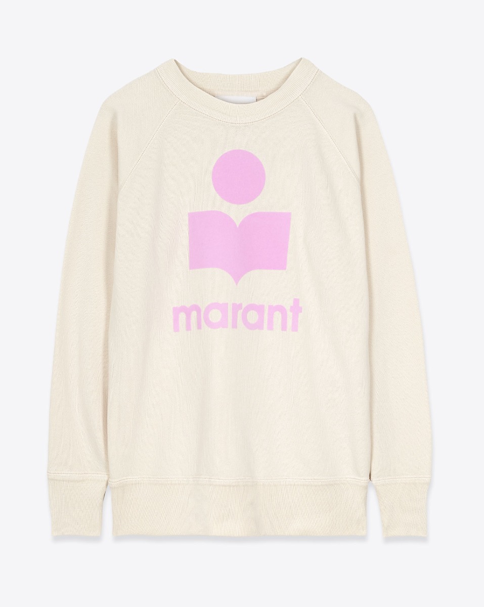 Sweatshirt Millyny Isabel Marant en coton &eacute;cru logo rose devant. Vue de face.