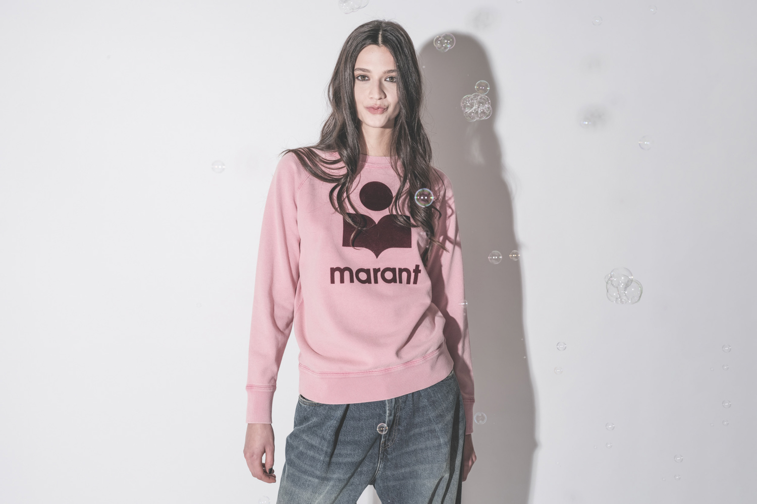 Sweatshirt Millyny Isabel Marant &Eacute;toile en coton rose logo Marant en velours bordeaux. Dans les bulles.