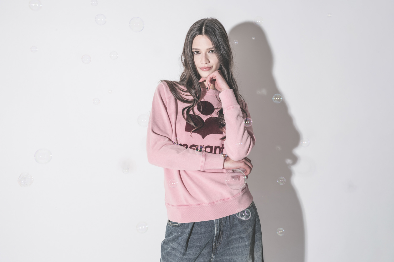 Sweatshirt Millyny Isabel Marant &Eacute;toile en coton rose logo Marant en velours bordeaux.