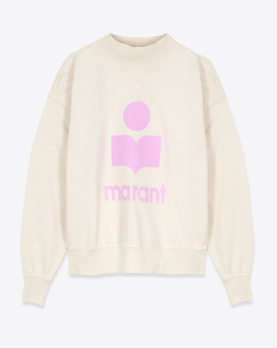 Sweatshirt Moby Isabel Marant Etoile en coton &eacute;cru logo rose. Vue de face.