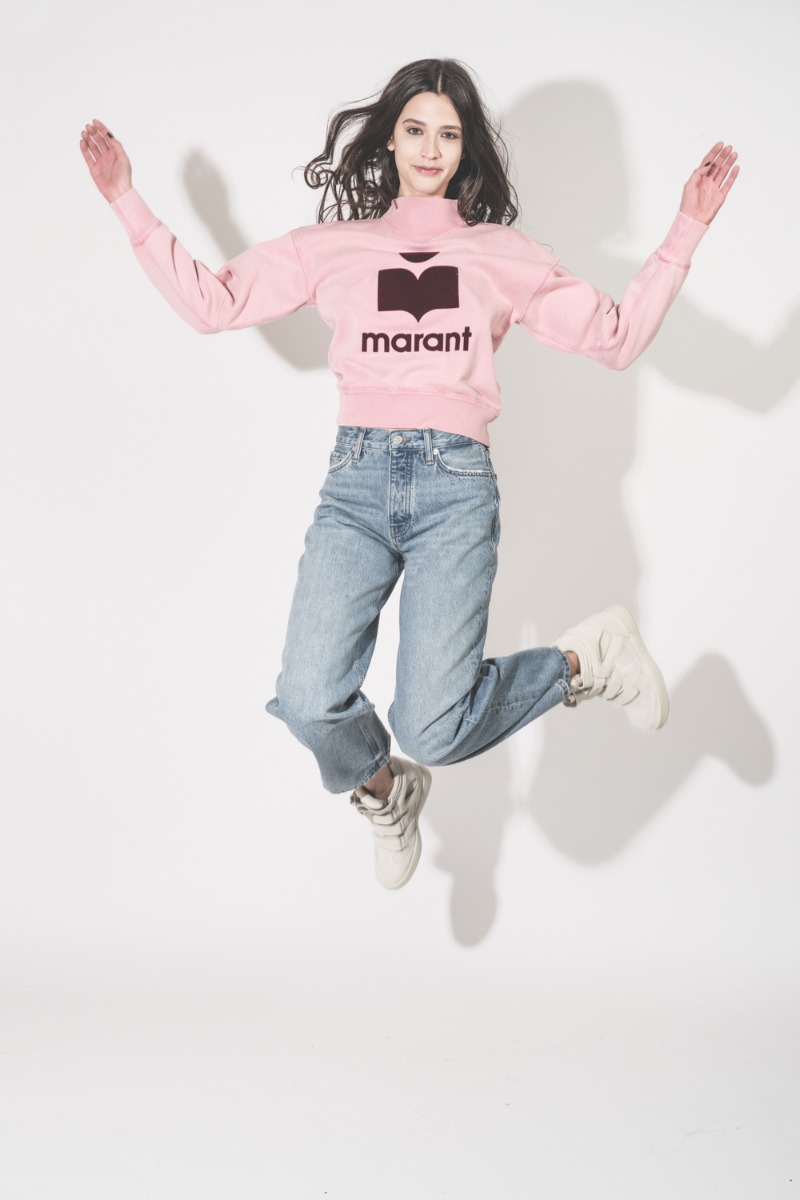 Sweatshirt Moby Isabel Marant en coton rose bubblegum logo Marant floqu&eacute; bordeaux.