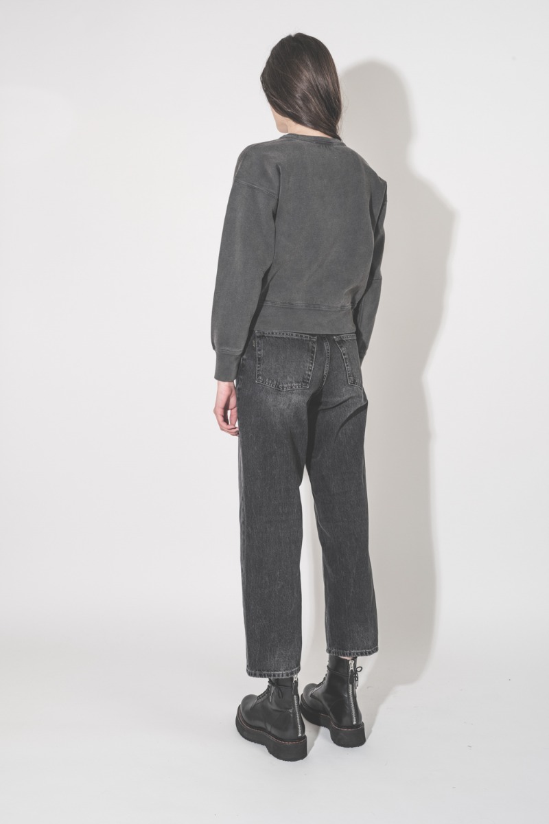 Sweatshirt Mobyli Isabel Marant &Eacute;toile en coton anthracite, logo Marant, effet flou noir, port&eacute; de dos.