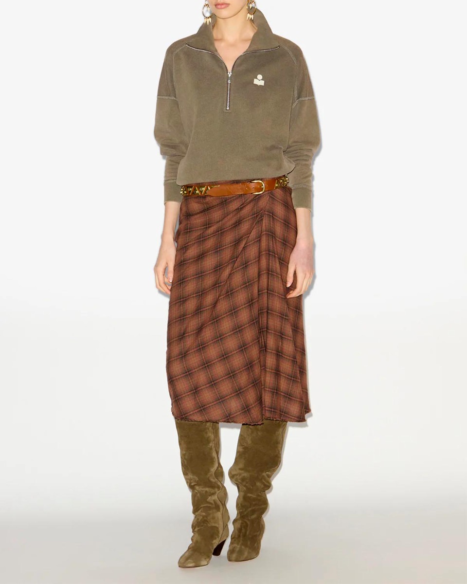 Sweatshirt Ross Isabel Marant Etoile en coton Dark bronze logo écru. Porté de face.