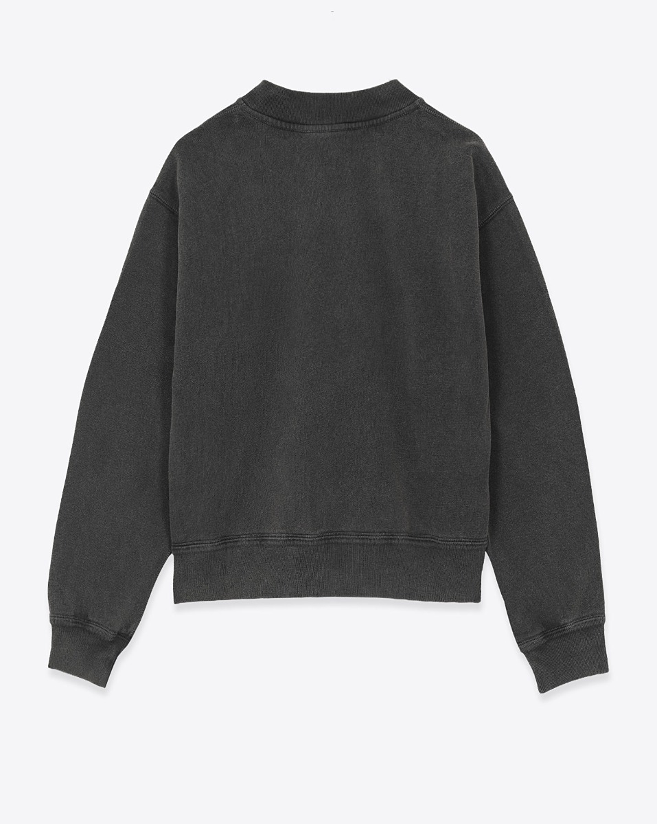 Sweatshirt court Simony Isabel Marant Etoile en coton noir d&eacute;lav&eacute;. Encolure boutonn&eacute;es et logo brod&eacute; &laquo; Marant &raquo; ton sur ton sur la poitrine. Vue de dos.