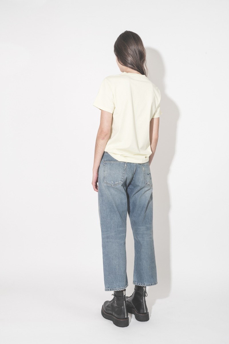 T-shirt Aby Isabel Marant &Eacute;toile en coton jaune p&acirc;le, logo brod&eacute; en &eacute;cru au-dessus de la poitrine. Vue de dos.