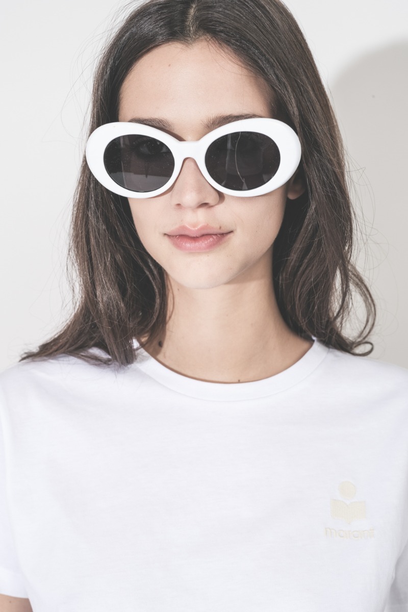 T-shirt Aby Isabel Marant &Eacute;toile en coton blanc, mini logo brod&eacute; ton sur ton au-dessus de la poitrine. D&eacute;tail du logo &eacute;cru.