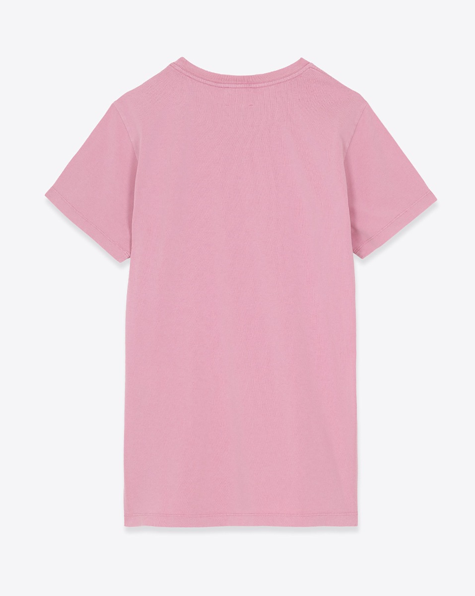 T-shirt droit &agrave; manches courtes en coton rose Bubblegum Aby Isabel Marant Etoile. Logo bordeaux sur le poitrine. Vue de dos.