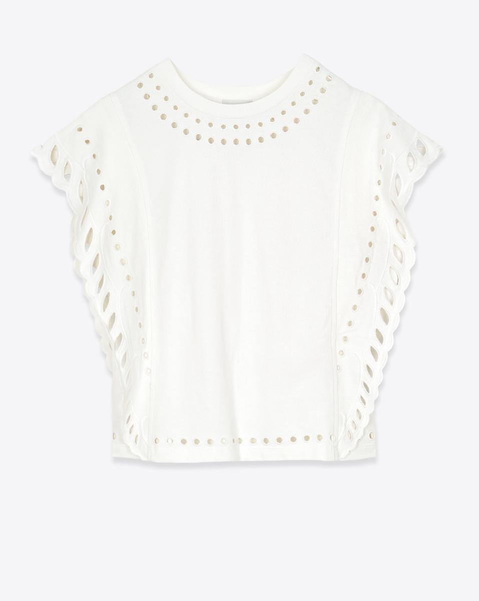 Tee-shirt court Odyle Isabel Marant Etoile en coton brod&eacute; &eacute;cru. Vue de face.