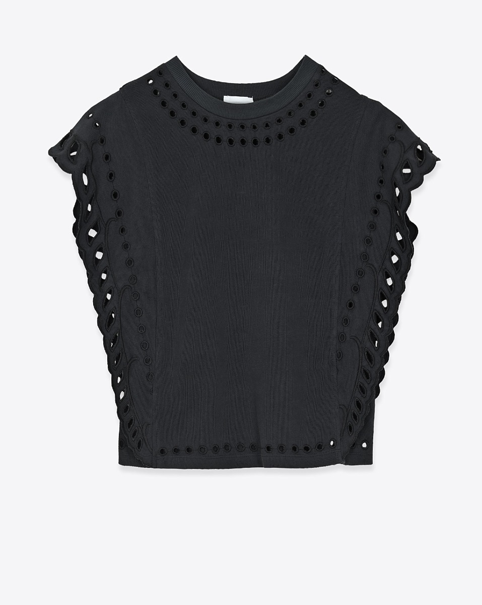 T-shirt court Odyle Isabel Marant Etoile en coton brod&eacute; noir. Vue de face.