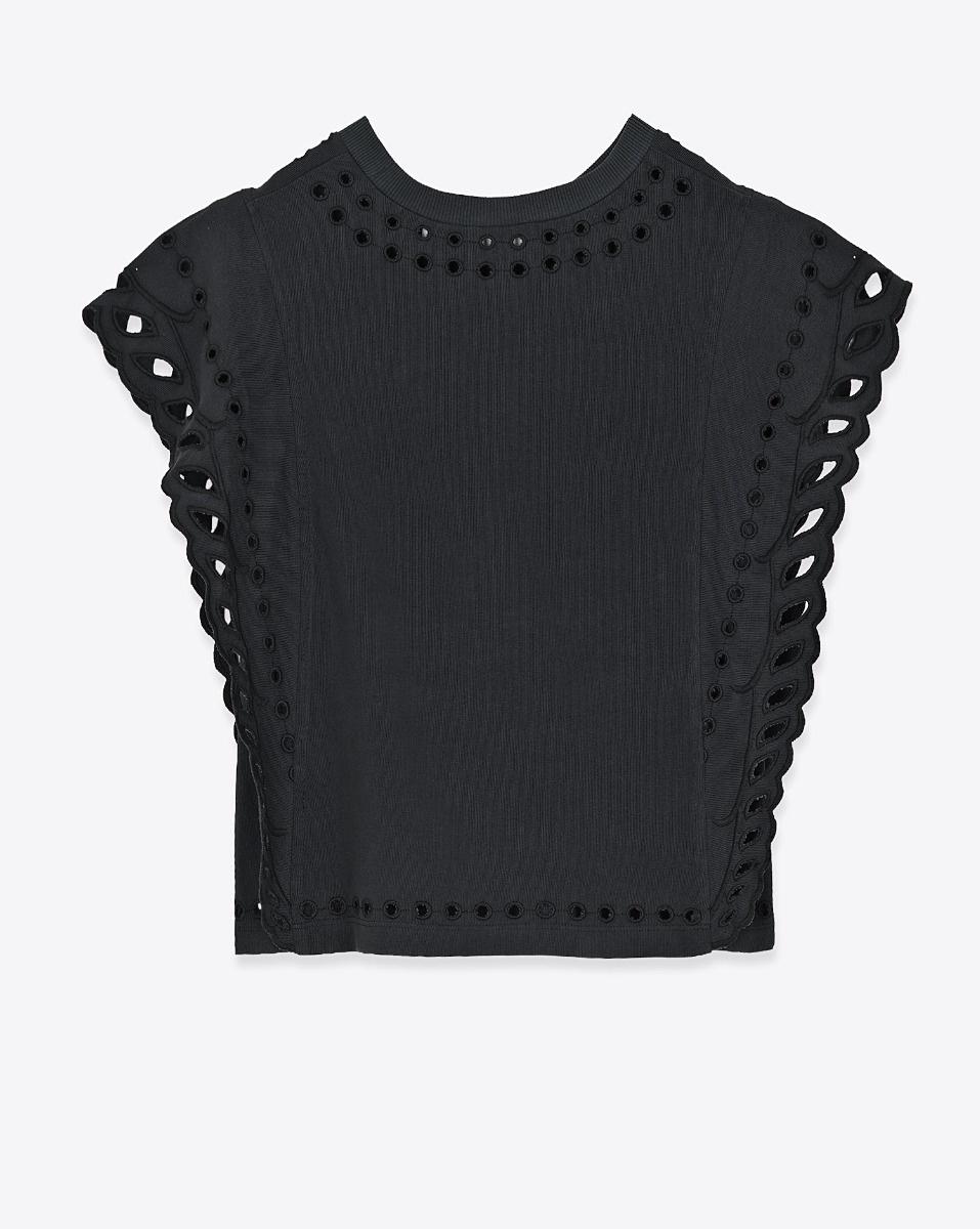 T-shirt court Odyle Isabel Marant Etoile en coton brod&eacute; noir. Vue de dos.