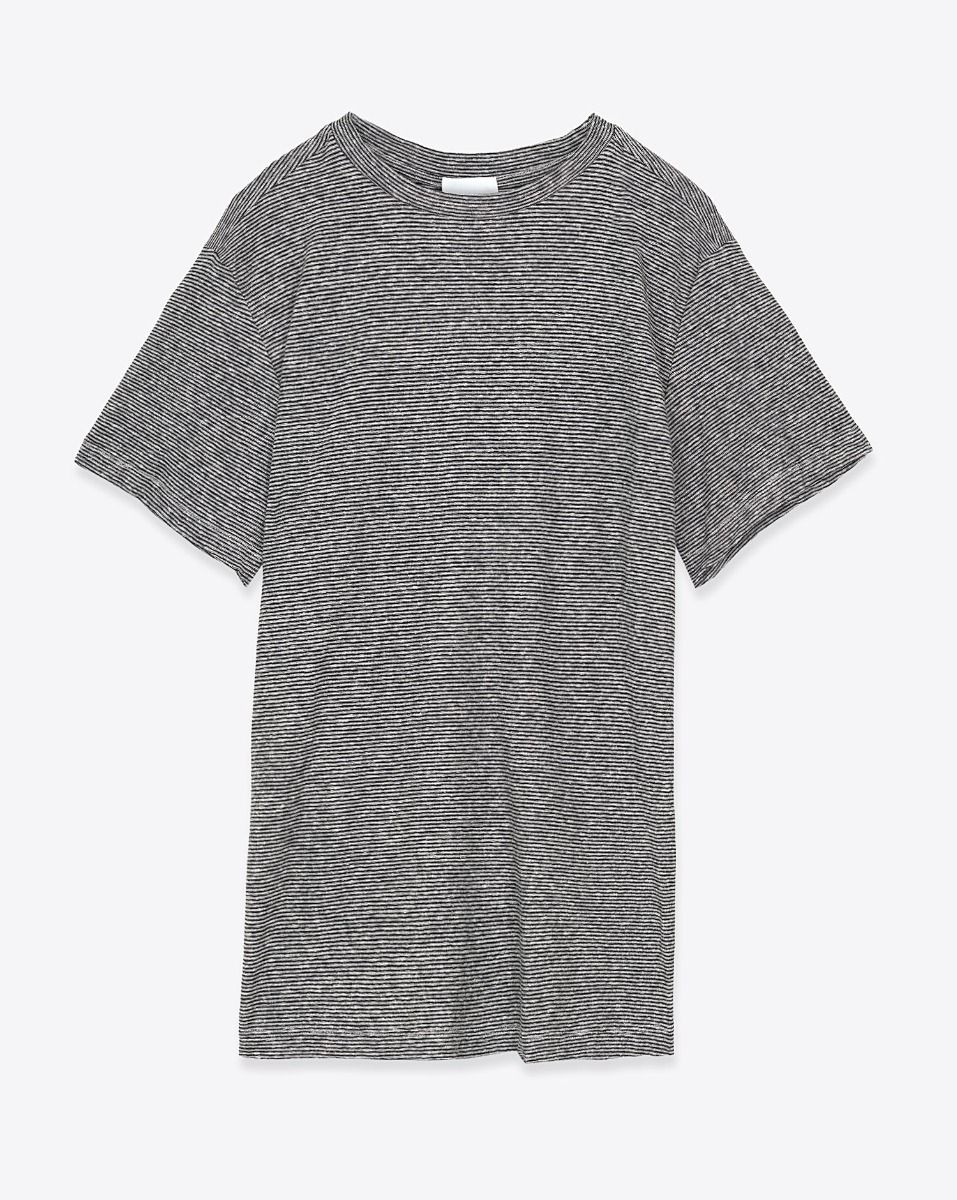 T-shirt Zewel Isabel Marant Etoile &agrave; rayures noires et blanches en coton et lin. Vue de face.