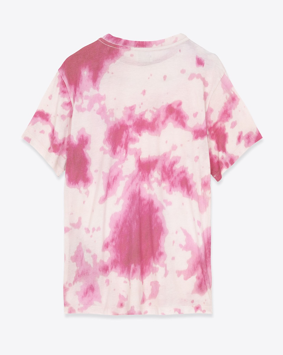 T-Shirt droit &agrave; manches courtes Zewel en coton motif tie and dye rose nuage, logo blanc &laquo; Marant &raquo; imprim&eacute; devant. Vue de dos.
