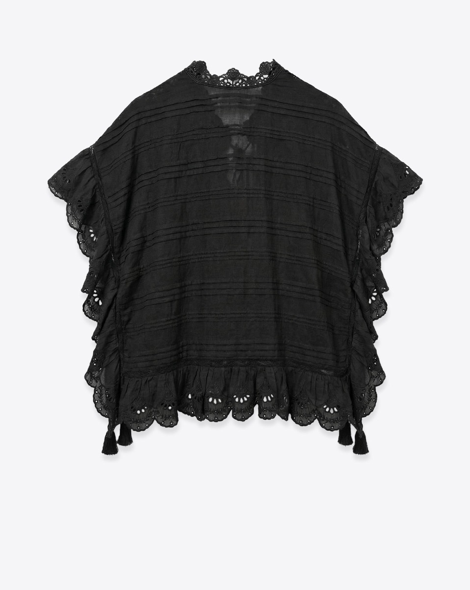 Top Payton Isabel Marant Etoile en voile de coton noir, dentelle et broderie anglaise, vu de dos.
