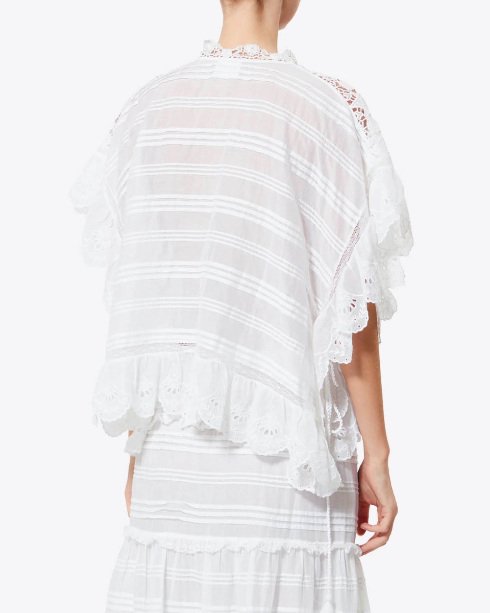 Top Payton Isabel Marant Etoile en voile de coton blanc, dentelle et broderie anglaise, port&eacute; de dos.