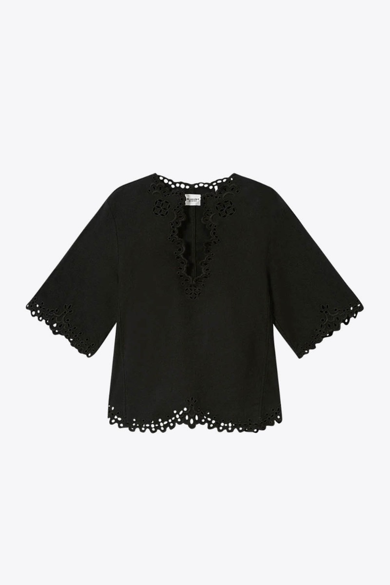 Top Shana Isabel Marant Etoile en coton brod&eacute; noir. Vue de face. 