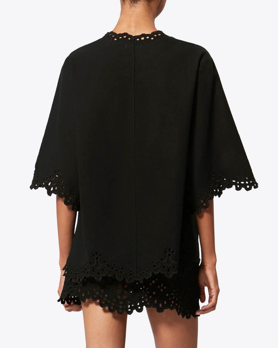 Top Shana Isabel Marant Etoile en coton brod&eacute; noir, port&eacute; de dos.