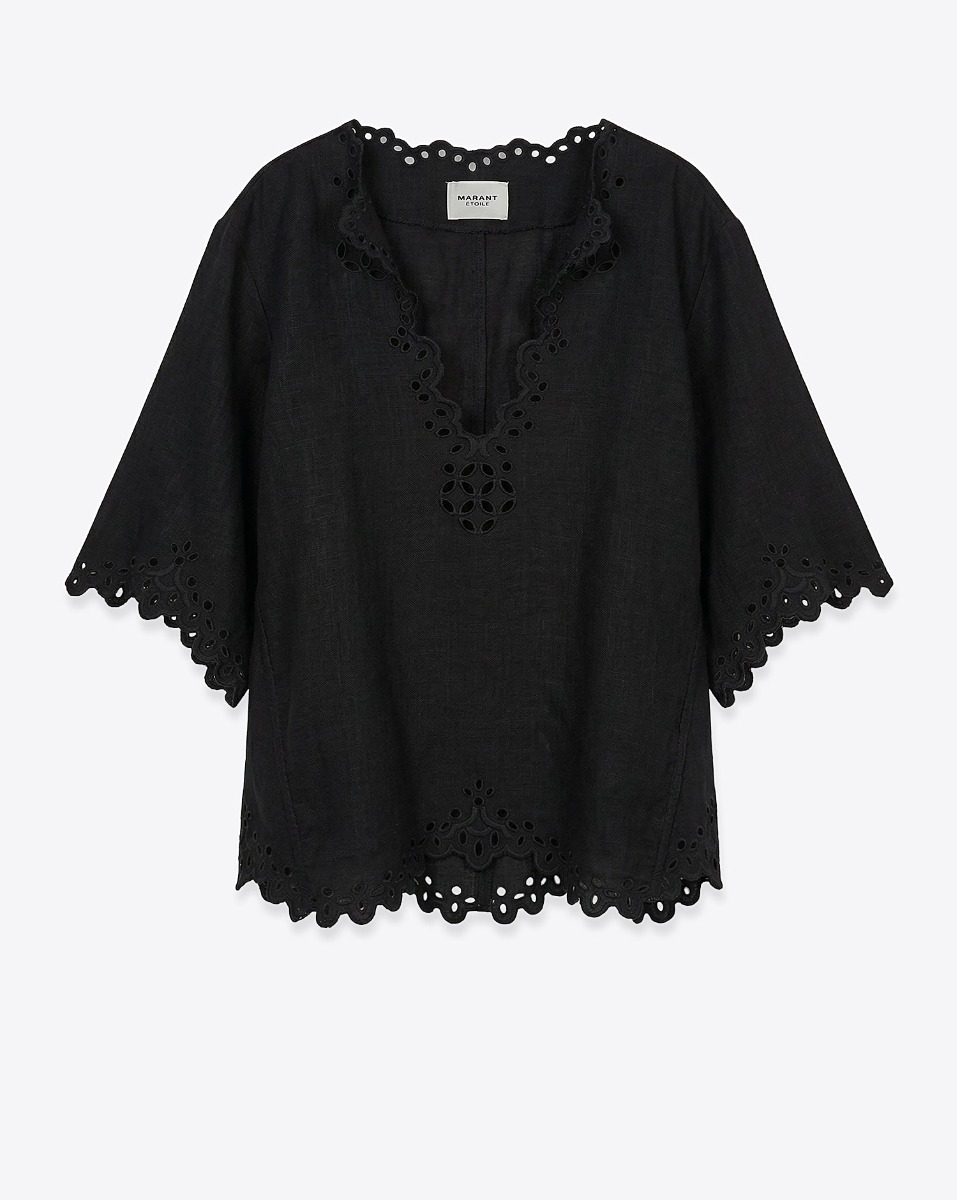 Top Shana Isabel Marant Etoile en coton brod&eacute; noir, vu de face.