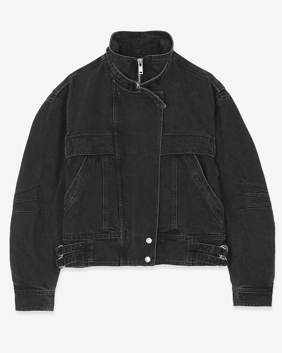 Veste en jean Joseline Isabel Marant Etoile en coton noir d&eacute;lav&eacute;. Vue de face.