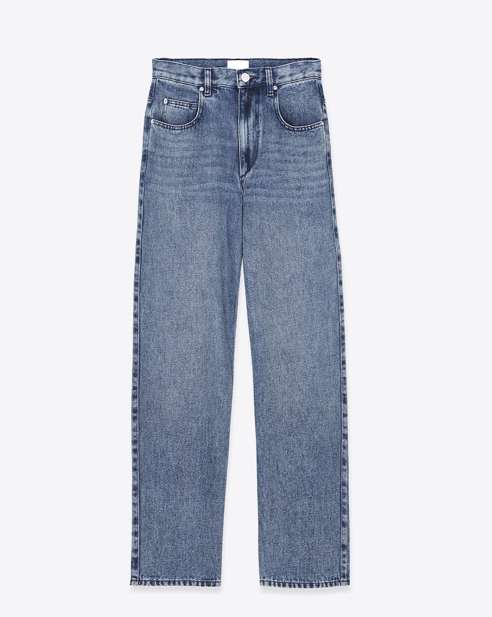 Jean fluide Jenny Isabel Marant en denim bleu clair. Vue de face. Forme classique &laquo; Regular &raquo;. Vue de face. 
