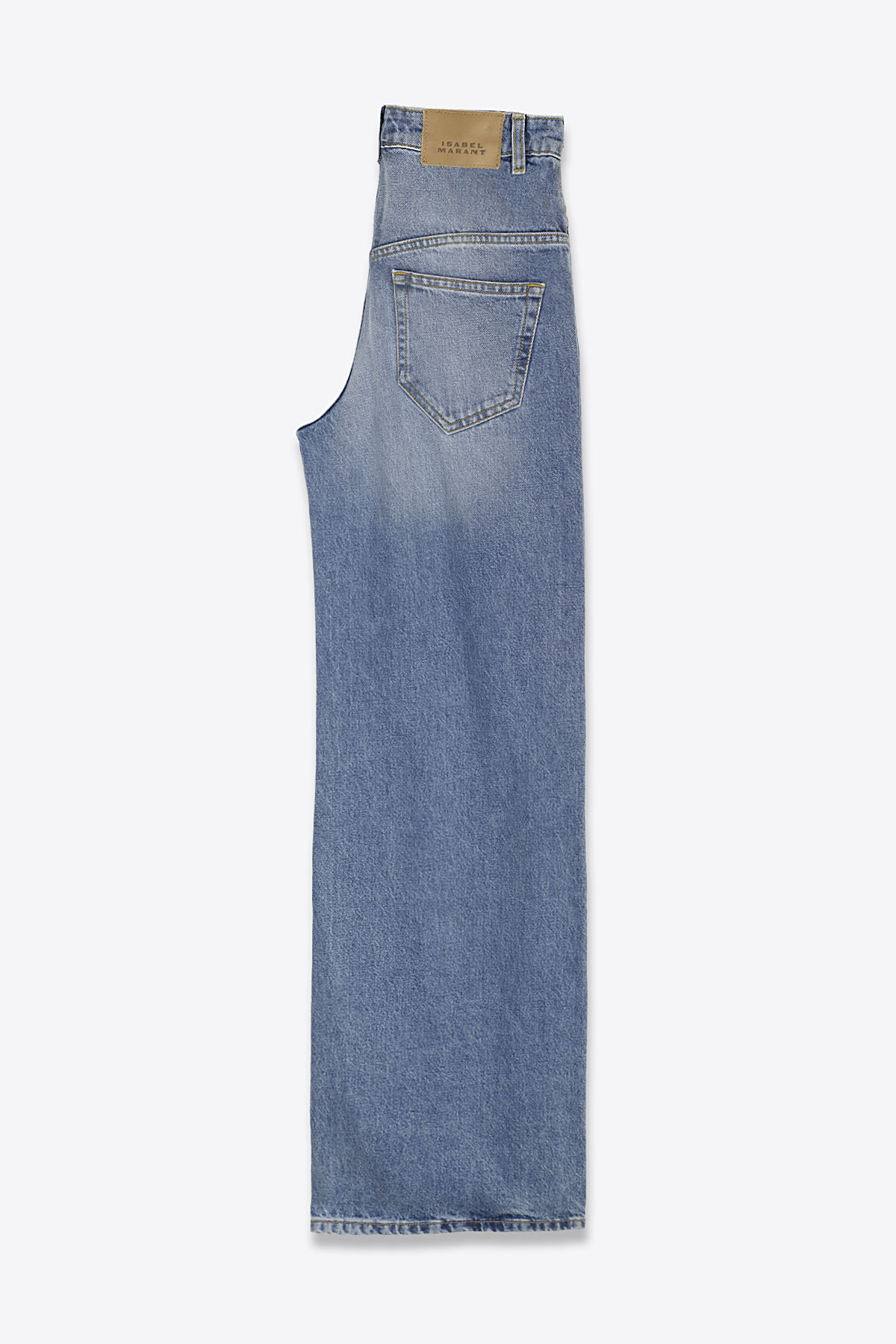 Jean Lemony Isabel Marant en denim bleu clair délavé, coupe ample taille haute à jambes très larges vue de profil.