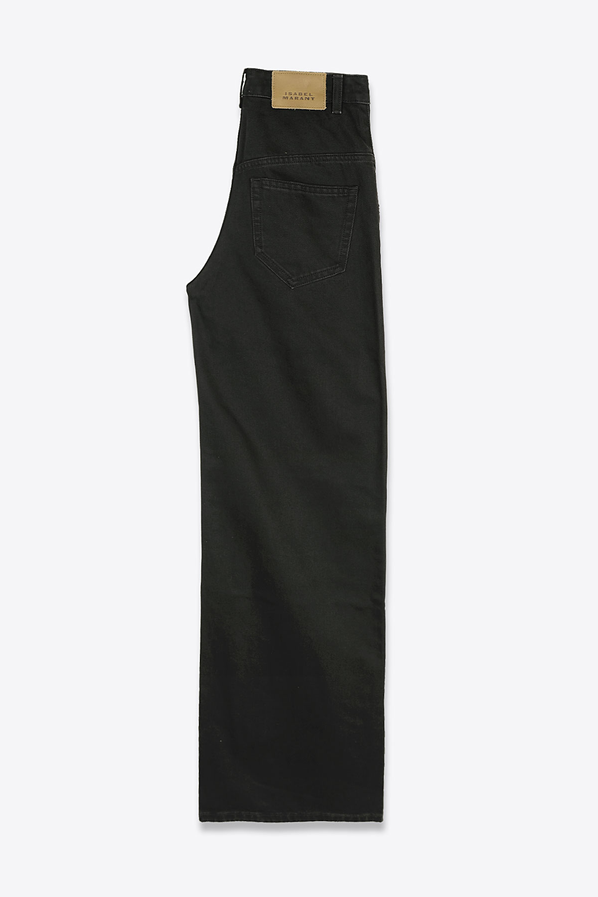 Jean Lemony Isabel Marant en denim noir, coupe ample taille haute à jambes très larges vue de profil.