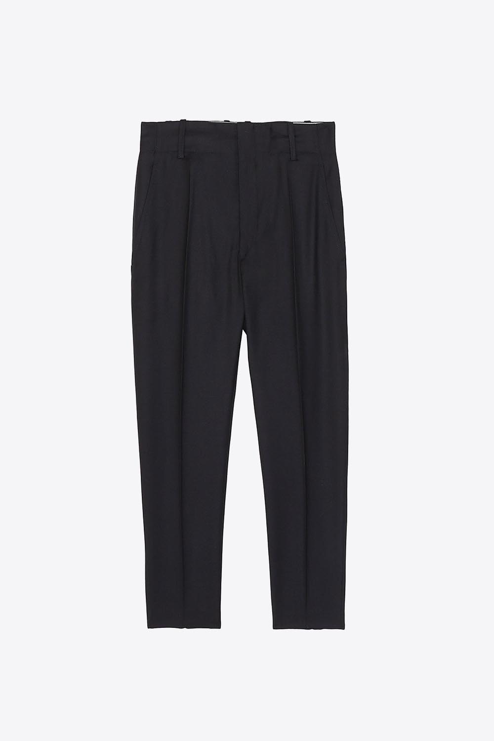 Produit Pantalon esprit masculin en laine froide noir Noah Isabel Marant vestiaire. Face.