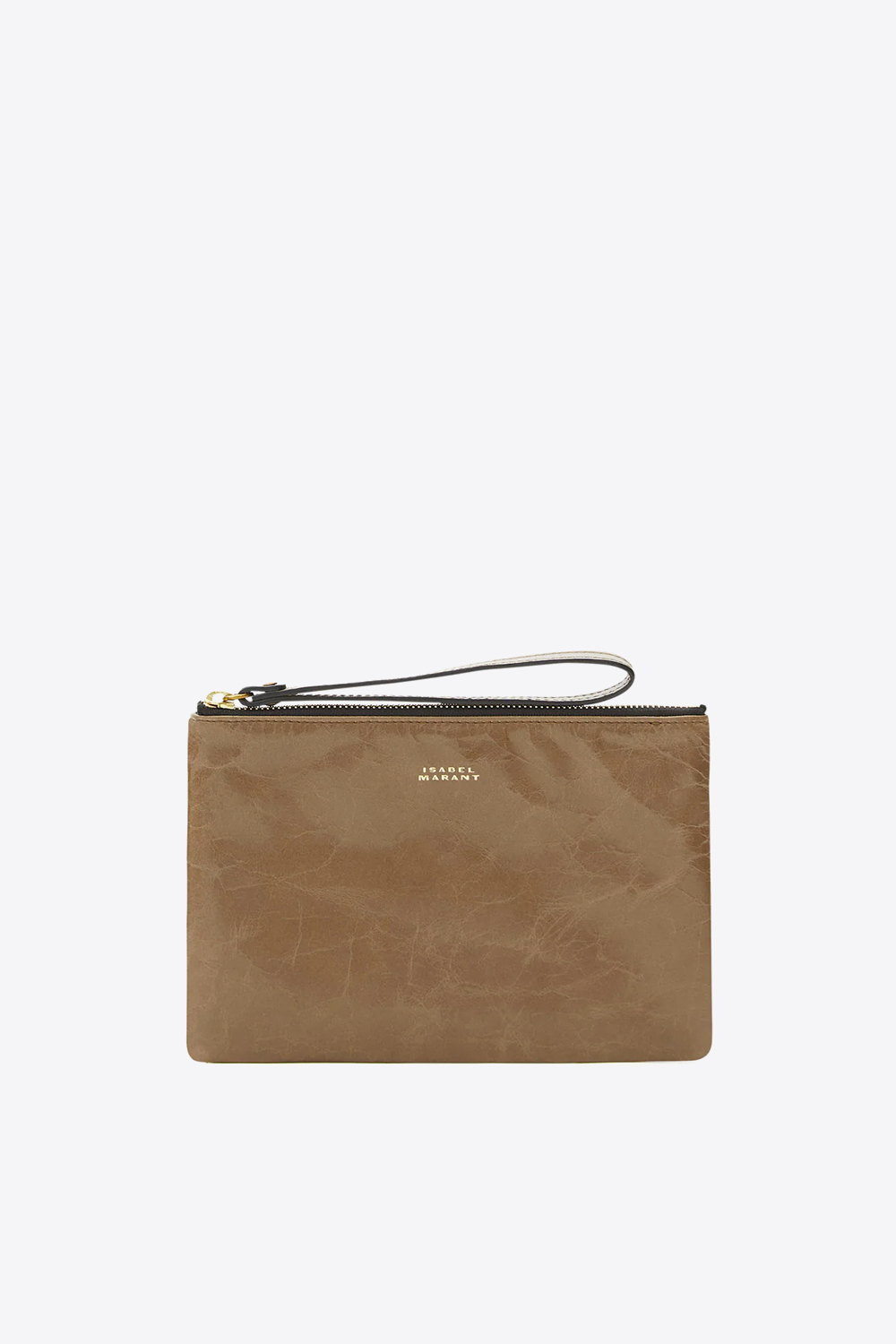 Produit Pochette avec anse porté main en cuir glacé kaki foncé Mino Isabel Marant. Face.