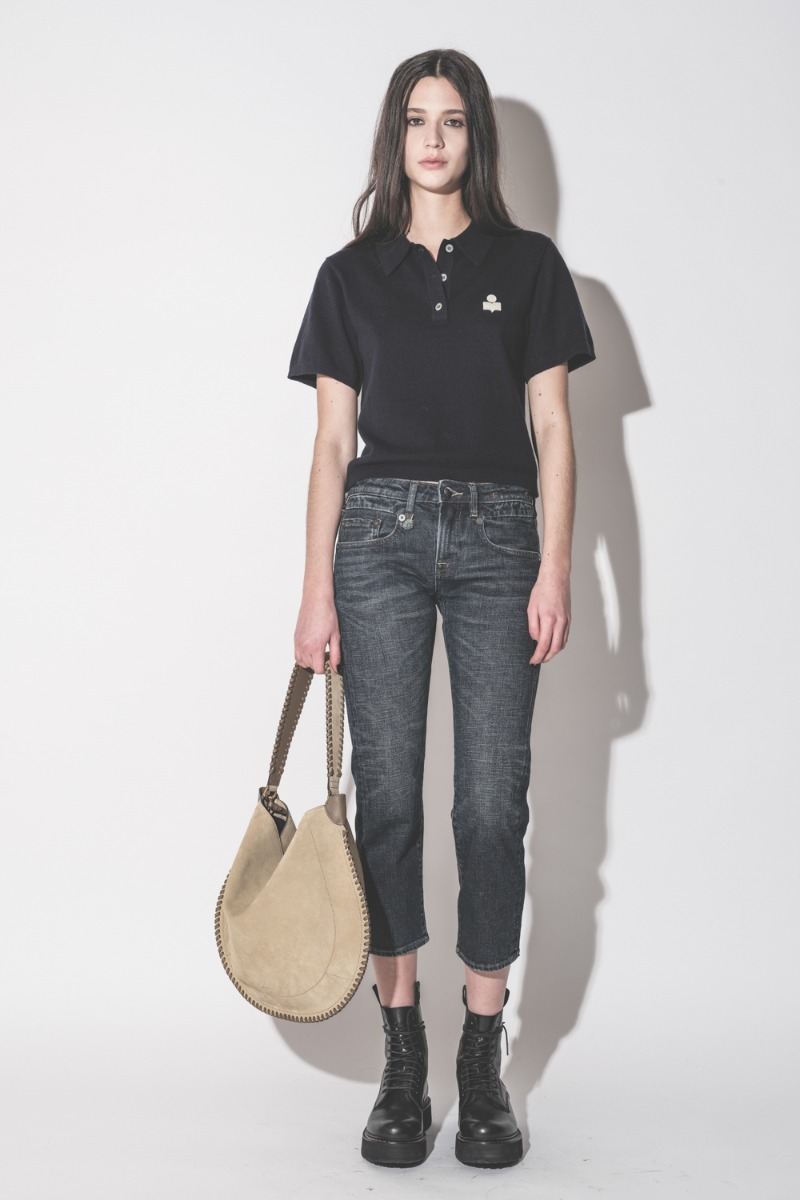 Polo Althea Isabel Marant en coton et laine bleu nuit, port&eacute; de face.