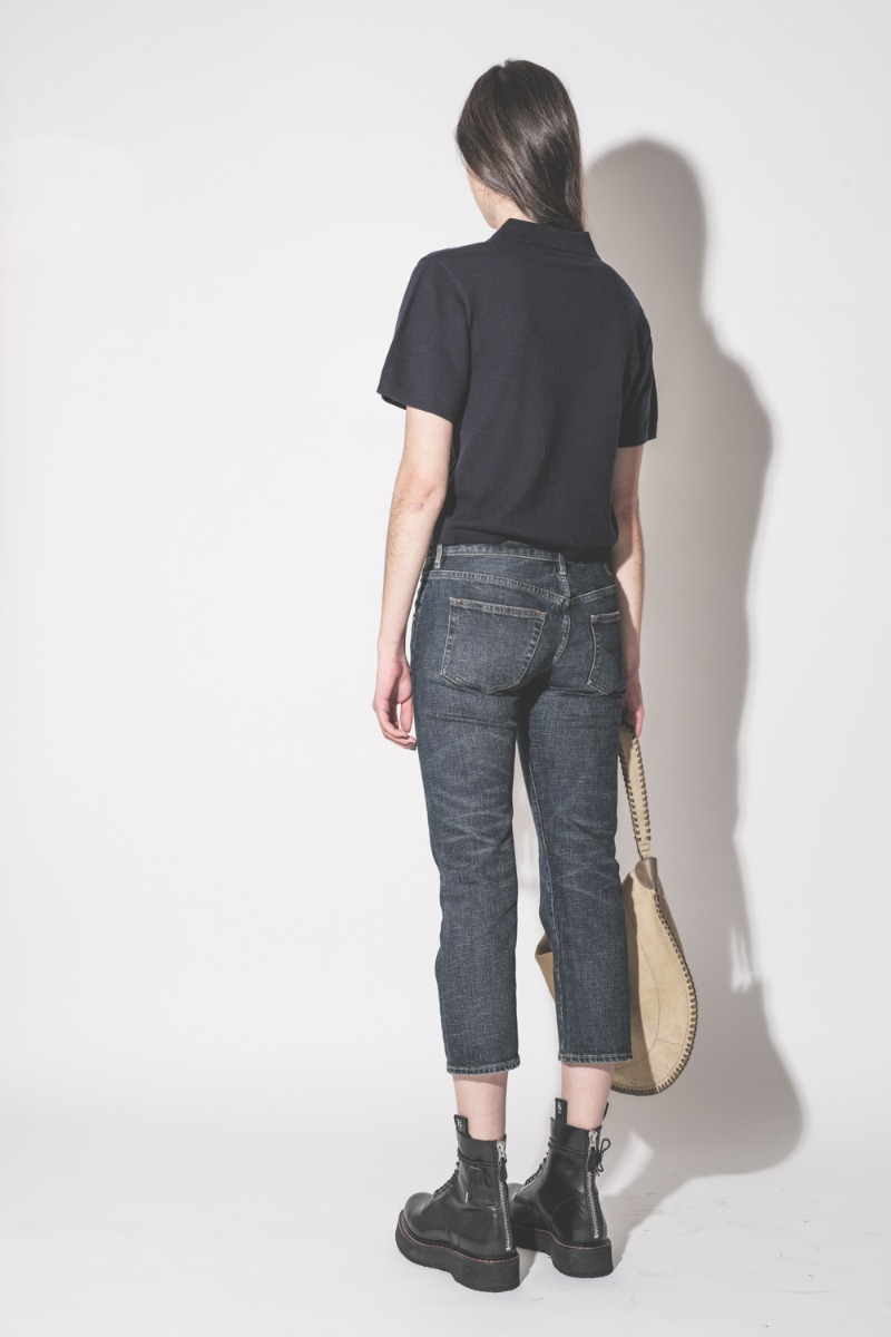 Polo Althea Isabel Marant en coton et laine bleu nuit, port&eacute; de dos.