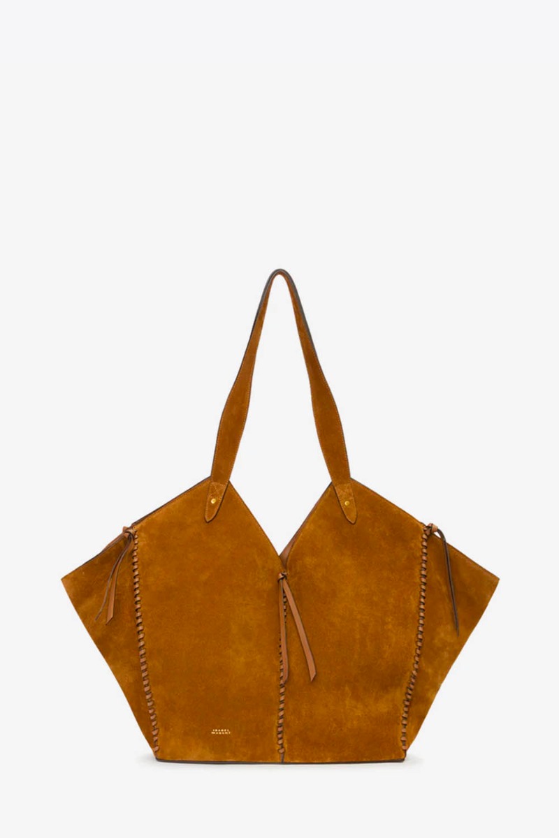 Sac cabas Tampa Isabel Marant en cuir suédé cognac. Vue de face.