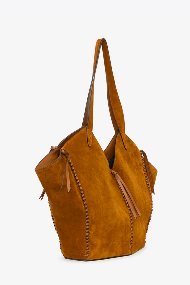 Sac cabas Tampa Isabel Marant en cuir suédé cognac. Vue de profil.