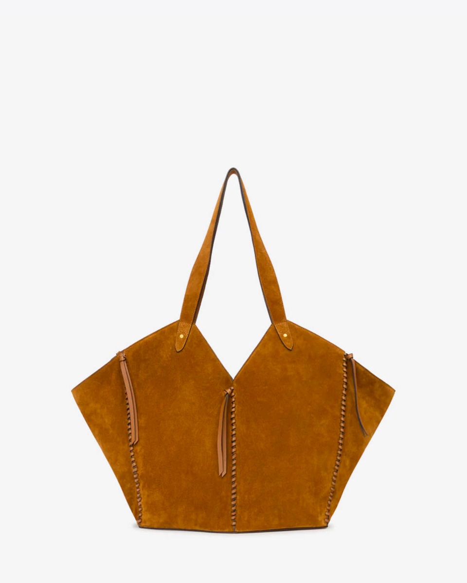 Sac cabas Tampa Isabel Marant en cuir suédé cognac. Vue de dos.