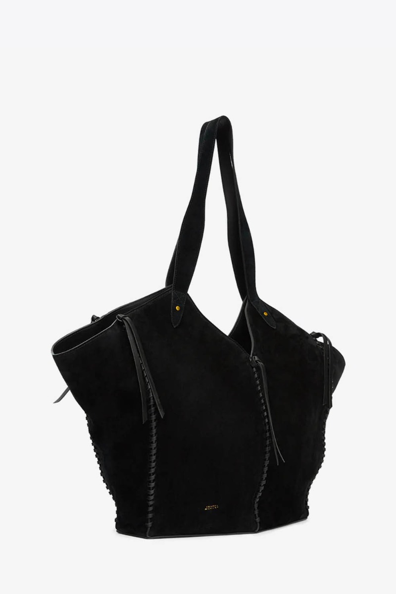 Sac Cabas Tampa Isabel Marant en cuir suédé noir. Vue de profil.